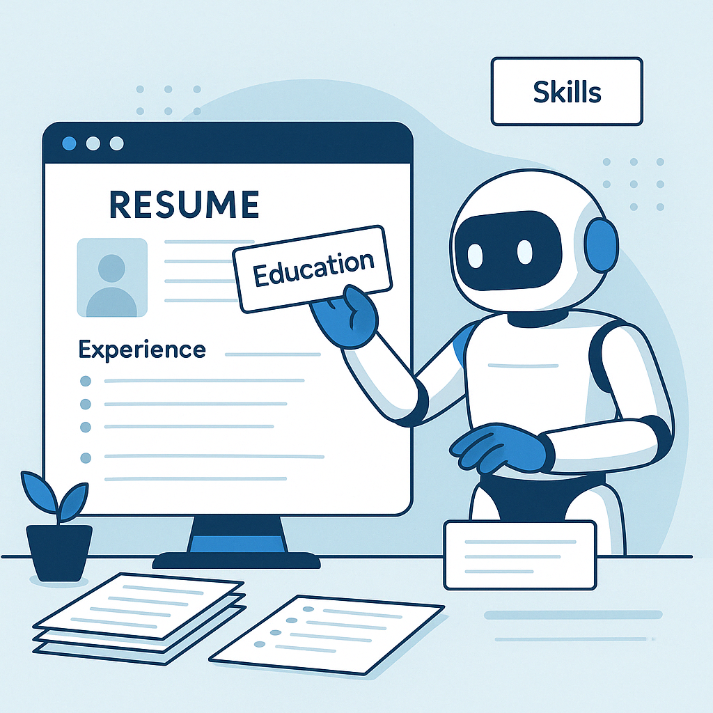 Robot editing a professional resume on screen